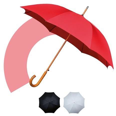 Jollybrolly Gehschirm - Gehstock-Regenschirm aus Holz, gebogener Griff, großer Baldachin für Sonnenschutz, Windrpoof, wasserdicht, langer Stock Herrenschirm, beige, Large