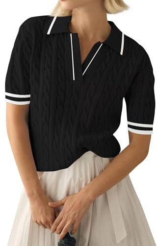 LACOZY Womens Sweater Short Sleeve Summer V Neck Dressy Casual Soft Knit Pullover Tops Trendy Blouses Black XL