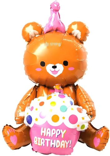 Ovanda XXL Teddy-Bär Braun Ballon, Happy Birthday Ballon, Folienballon, Baby Bär Ballons, Bären-FöRmige Helium Ballons, Bären Deko,Tier Luftballons,für Kinder Junge Mädchen Geburtstag,Baby Shower Deko