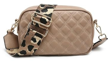 JFY Double Top Zipped Sections Canvas Strap Cross Body Bag (Khaki)
