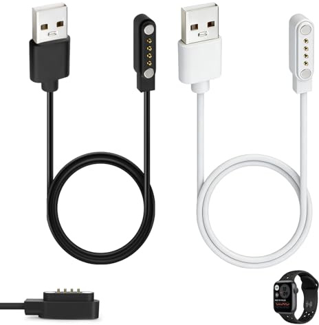2 Piezas Cable de Carga Magnético 4 Pines 7.62 mm, Cargador Reloj Inteligente Universal para Smartwatch, Cable USB con Conector, Carga Rápida Segura Estable, Adaptador Compatible con Reloj Inteligente