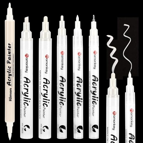 Lot de 6 marqueurs blancs, marqueurs acryliques à double extrémité, feutres fins imperméables à séchage rapide, stylos pour tissus acryliques, adaptés au bois, aux textiles, etc
