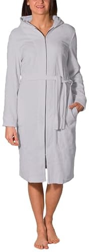 Aquarti Damen Bademantel Morgenmantel mit Reißverschluss Lang, Farbe: Taupe, Größe: 3XL