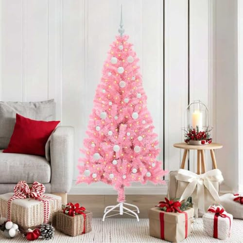 Albero di Natale rosa 150 cm, albero di Natale artificiale con 150 LED bianco caldo, PVC, con supporto, 8 modalità, per interni ed esterni, design moderno, durevole