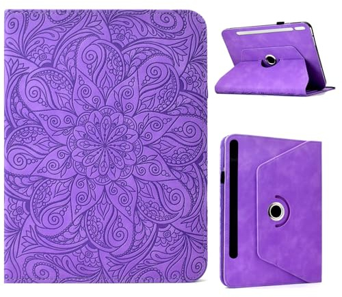ONETHEFUL Rotating Tablet Case for Samsung Galaxy Tab S10 Lite / S10 FE / S9 FE 10.9-Inch / S9 11-Inch - Protective PU Leather with 360 Degree Swiveling, Stand, Card Slots, Pen Holder | Purple