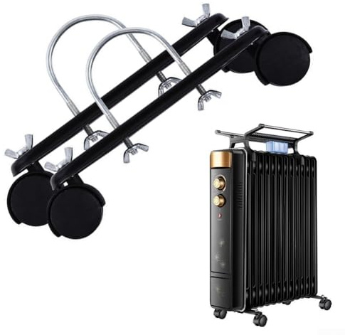Lot de 2 supports de radiateur électrique en métal avec poulie mobile - Roulettes rotatives à 360 degrés pour déplacer les radiateurs sans effort