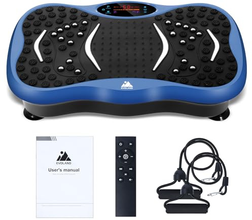 EVOLAND Pedana vibrante dimagrante con 2 bande di resistenza, 99 livelli di intensità, altoparlante Bluetooth, macchina per l'allenamento per la Costruzione e la Modellazione Muscolare (Blu)