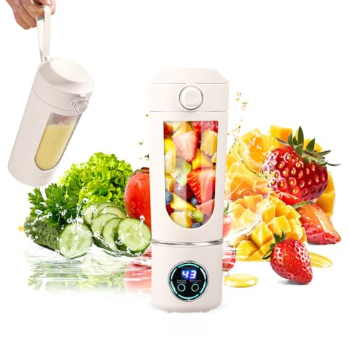 Tragbarer Mixer, 700 ml Kleiner Entsafter, Wiederaufladbarer Smoothie Maker, mit 12 Rostfreien Klingen, Mini-Standmixer für Smoothies und Shakes, Personal Blender für Reise/Büro/Sport (Beige)