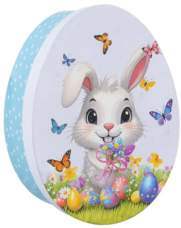 Idena 31906 - Geschenkbox mit Deckel in der Größe 16,5 x 22 x 8,5 cm, Geschenkschachtel für Ostern mit Osterhasen-Motiv in Blau und Weiß