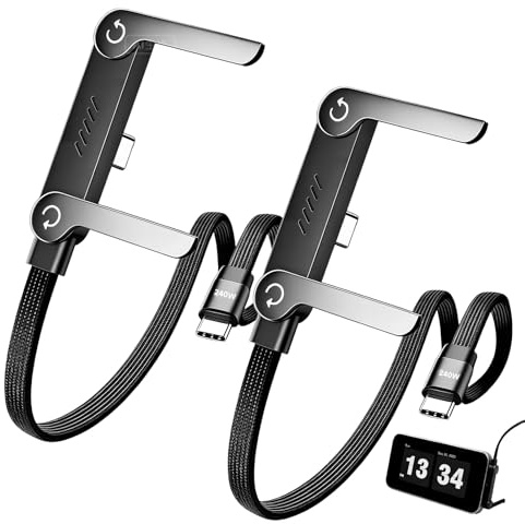 Synclum 2PCS 2-in-1 Invisible USB C Charging Cable with Foldable Stand | 240W Super Fast Charging Type C Cable 5FT, 90° Right Angle Gaming Charger Cord Compatible with i Phone , Sam sung, Tablets