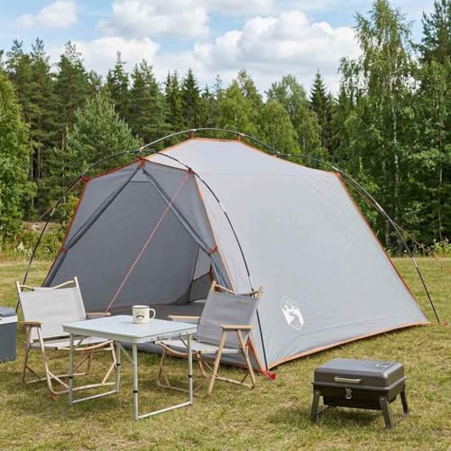 Ziaphsol Tunnelzelt Grau und Orange 4 Personen, 185T Polyester mit PU Beschichtung, wasserdicht und UV beständig, leichtes Familienzelt für Camping, Wanderung, Trekking, Outdoor, Festival