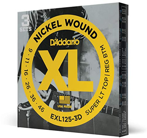 D'Addario Corde Chitarra Elettrica | EXL125-3D | Set Corde per Chitarra Elettrica per Ferita Nichel | 6 Corde | Super Luce superiore / inferiore Normale, 09-46 | 3-Paccetto