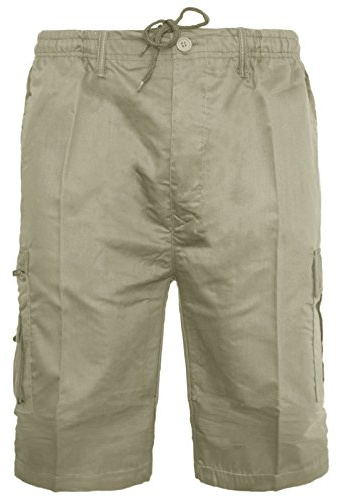 MyShoeStore Mens Cargo Shorts Plain Combat Casual Summer Beach Poly Cotton 6 Pockets Work Short Elasticated Waist Lightweight Pants(Beige Shorts,S)