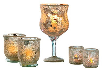 Splitter mosaico vasos 5tlg. con LED Velas Plata Decoración vasos
