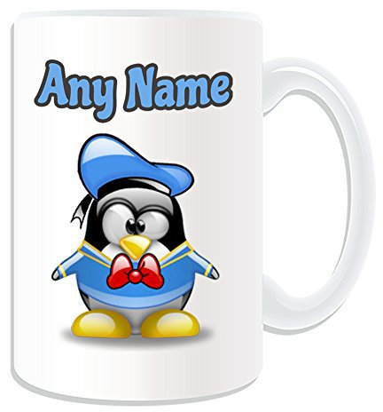 Grande tazza con anatra a forma di papera (pinguino cartoon personaggio del personaggio del personaggio, bianco) – qualsiasi nomemessaggio sul vostro unico – stupida divertente novità Kawaii