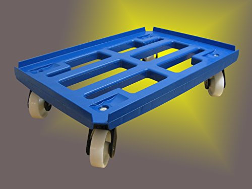 Transportroller für Boxen 600x400 mm PP Rahmen 4x Kunststoff-Lenkrolle ø 100mm, Kunststoffräder natur. (blau)