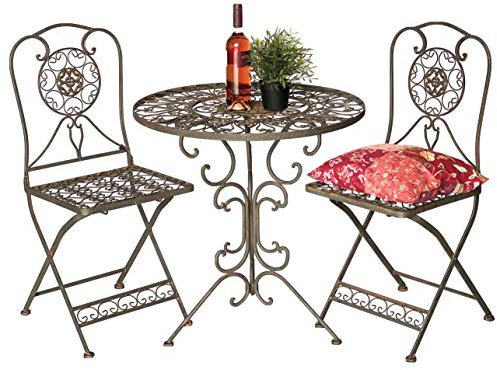 DanDiBo Sitzgruppe Eisen Garten Antik Bistroset Tecla Bistrotisch mit 2 Stühlen klappbar Metall Gartentisch