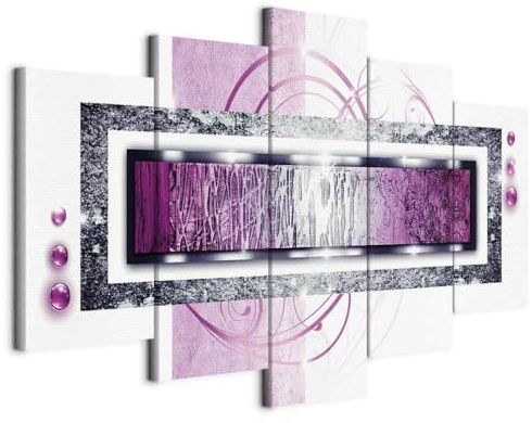 Cuadros B&D XXL - Wandbilder XXL Abstrakt 100x50cm 5 tlg - Wand Deko Leinwand Bilder Groß Wanddeko Wohnzimmer Schlafzimmer Kunstdrucke - Ornament Textur Perlen rosa weiß silber a-A-0003-b-n