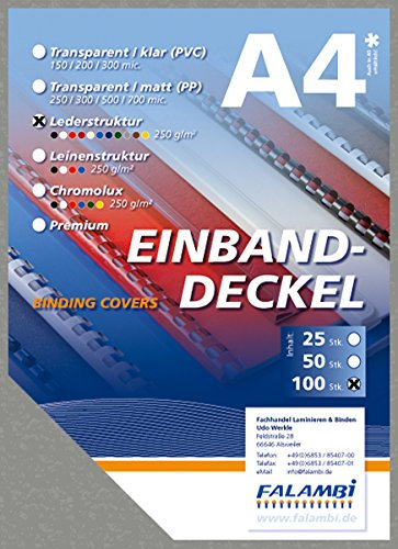 FALAMBI 100 Einbanddeckel mit Lederstruktur, Rückenkarton 250 gr/m², Rückendeckel für Bindungen (grau)