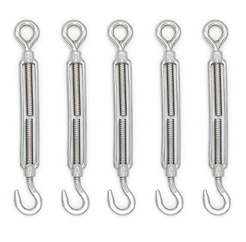 Mecollection M4/M5/M6/M8 304-Edelstahl-Haken-und-Ösen-Spannschloss, mit Drahtseilspannung, 5 Stück