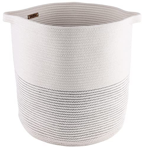 GooBloo Extra Großer Aufbewahrungskorb Geflochten - 46 x 41 cm Deko Baumwollseilkorb Rund - Wäschekorb mit Griffen - Korb zur Aufbewahrung von Decken, Spielzeugen im Kinderzimmer usw