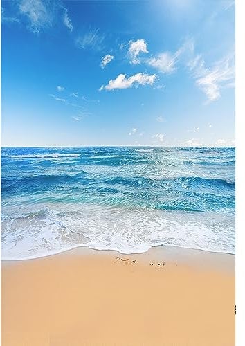 YongFoto 1,5x2,2m Vinyl Foto Hintergrund Strand Meer Küste Landschaft Blauer Himmel Weiße WolkenFotografie Hintergrund für Fotos Fotoshooting Baby Party Banner Kinder Fotostudio Requisiten