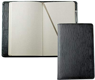 DELMON VARONE - Personalisierbares Notizbuch Etui DIN A5 aus Premium Manhattan Leder schwarz, Blanko Buch punktiert im Hardcover Einband mit Stiftschlaufe, Einschubfächer und Merkband