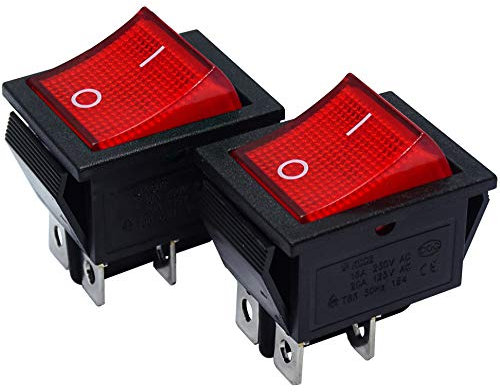 mmtrade | 2x Kippschalter rot beleuchtet 230V, ON-OFF/EIN-AUS Wippschalter beleuchtet, DPST, Einbauschalter einrastbar mit Selbsthemmung, 20A/125VAC, 15A/250VAC