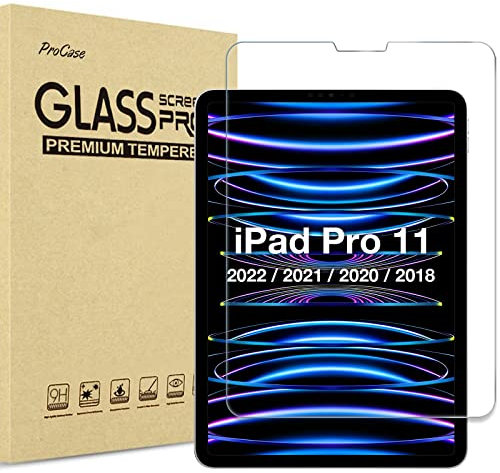 Procase Protector de Pantalla para iPad Pro 11 2022 2021 2020 2018, Película Protectora de Cristal Templado para iPad 11 Pulgadas 4ª Gen 2022 / 3ª Gen 2021 / 2ª Gen 2020 / 1ª Generación Vidrio