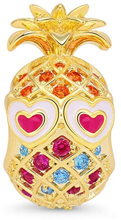 GNOCE Ananas Charms Perle aus 925 Sterling Silber 18 Karat vergoldet Obst Charms Goldfarbig Passt Alle Armbänder und Halsketten Bestes Geschenk für Kinder Mädchen