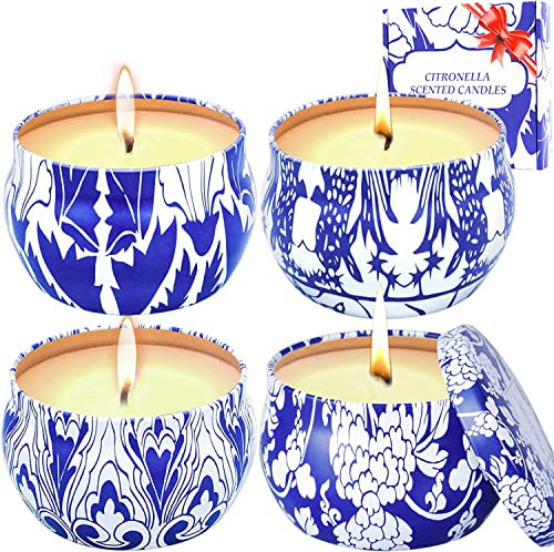 MELOPHY Citronella-Kerzen für den Innen- und Außenbereich, 4 Stück, 136 ml, reines Sojawachs, Citronella-Kerze, tragbare Reise-Dosenkerze, Geschenk-Set