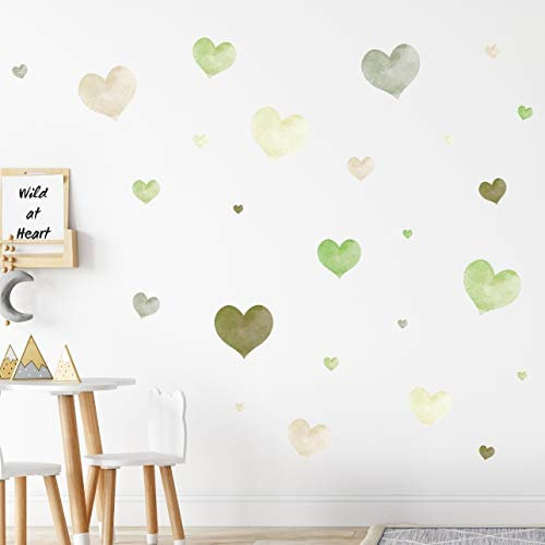 Neu bei tjapalo® 160St Große Wandtattoo Herzen Pastell Aquarell Wandtattoo Kinderzimmer Herzen Wandsticker viele Farben, Farbe: V86 Grün
