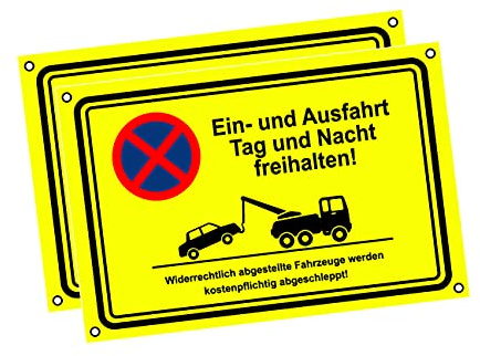 Einfahrt freihalten Schilder - Ausfahrt freihalten Schild - Parken verboten - Fahrzeug wird abgeschleppt! - Garage Tag und Nacht freihalten (30x20 cm) (2 Stk. Ausfahrt freihalten Tag und Nacht)