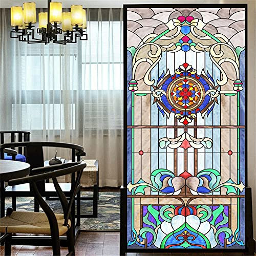 LXDWEI Dekorative Fensterfolie für Privatsphäre Mehrfarbig schöner Kirchenstil 39 Fensterfolie mattiert Fensterverkleidungen Fenstertönung für Home Office 42x60 cm