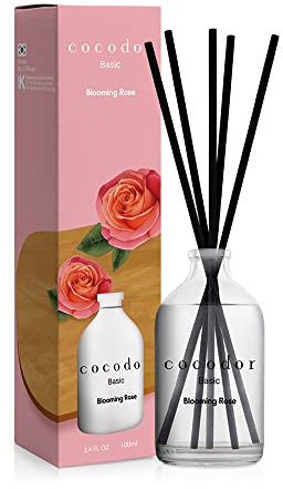 COCODOR Diffuseur à roseaux de Base/Rose en Fleurs (Blooming Rose) / 100ml / Parfum Ambiance, Diffuseur Parfum Maison, Cadeau pour Femmes, Cadeau Fête des Mères