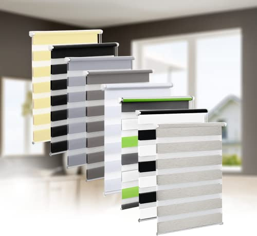 Eurohome Doppelrollo Klemmfix ohne Bohren, Duo Rollo,75cm x 130cm (Stoffbreite 71 cm) Leinen Transparentes und undurchsichtiges Sichtschutz Rollo mit Klemmträgern für Fenster und Türen