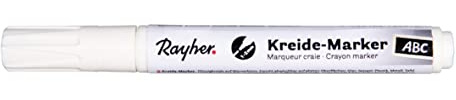 Rayher Kreide-Marker, weiß, Rundspitze 1-2 mm, dünner Kreidestift, hält auf Glas, Fenster, Spiegel, satte, deckende Farbe, 35046102