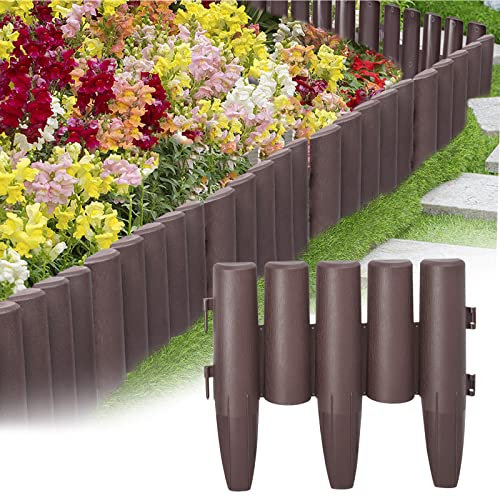 YRHome Rasenkante Kunststoff 14m Holzoptik Mähkante Beetumrandung Beeteinfassung Beetbegrenzung Palisade Garden Border Garten dekorativ, 1 Element (L x H): 28 x 24cm, Braun
