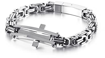 BCughia Cuban Bracelet, Charm Bracelet Silver Stainless Steel Fork Design 210x7mm for Men