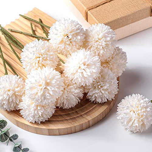 24 pezzi di fiori di crisantemo palla bouquet lungo fiori bianchi crisantemo fiori finti ortensia Boho fiori floreali centrotavola per tavoli crisantemo palla ortensia composizioni per matrimoni
