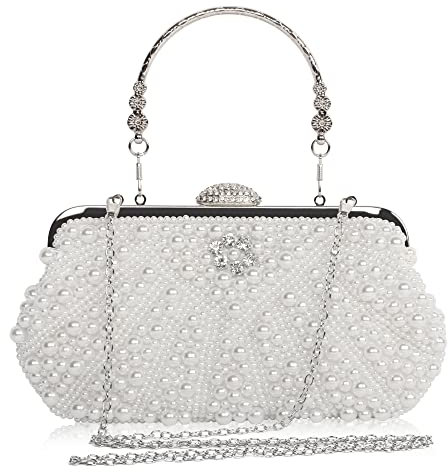 Beaface Women's Clutch Bag Beaded Pearl Clutch Bags for Women, Evening Clutch Handbag Crossbody Bags for Wedding Prom Party Gift for Mom Wife (White 1)