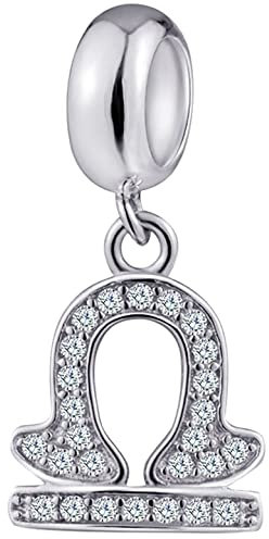 Waage Sternzeichen Charms passen Pandora Geburtstag Armband, 925 Sterling Silber Libra Zodiac Sign Halskette Anhänger, 12 Horoskop CZ Perlen, Geschenke für Ehefrau/Mutter/Sohn/Ehemann