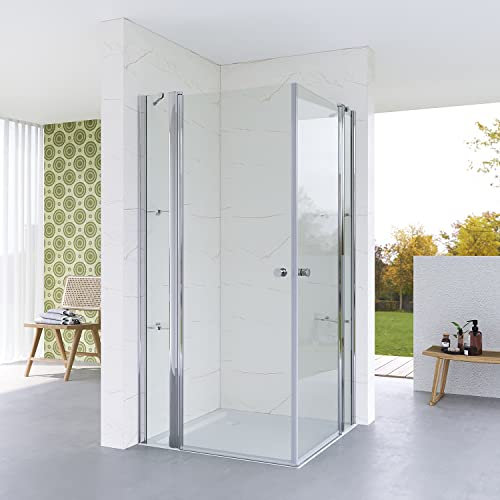 Duschkabine 100x120 cm Eckeinstieg Glas Pendeltür Duschabtrennung Rahmenlos Eckig Ebenerdige Montage Duschtür Schwingtür mit Festteil Eckregale Eckdusche aus Echtglas klar 5 mm Höhe 187 cm