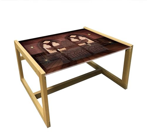 ABAKUHAUS gótico Mesa de Centro, La tradición Edificios, Mesa Central de Cristal acrílico Duradero con Marco de Madera para, Medio, marrón