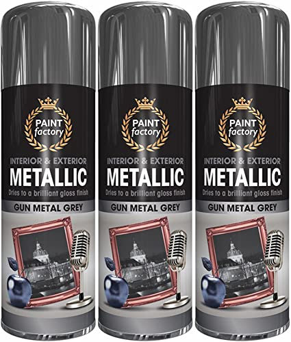 Q&H Metallic Gunmetal Grey Spray Paint for Cars - Aerosol Paints Apply On Furniture, Plastic, Metal, Wood, Decorative Items - Interior & Exterior Quick Drying Brilliant Gloss Finish Home 400ml (3)