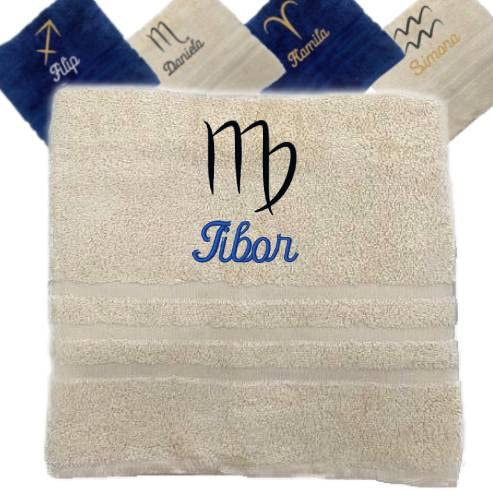 Pet-Jos Handtuch mit Namen und Sternzeichen, Personalisiertes Geschenk, Besticktes Handtuch Geschenkhandtuch 50x100 cm (Beige, Jungfrau)