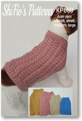 Strickmuster für einfarbigen Hundemantel 4 Größen inklusive, Aran-Garn, Größen sind XS S M M und L, Hundepullover Aran Garn Strickmuster, KP650