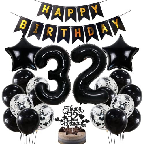 Geburtstagsdeko 32 Geburtstag Deko Jungen Mädchen Schwarz 32. Geburtstag Dekoration Schwarz Luftballons 32. Geburtstag Mädchen Junge Party Deko 32. Geburtstag Junge Mädchen 32 Jahre Geburtstagsdeko