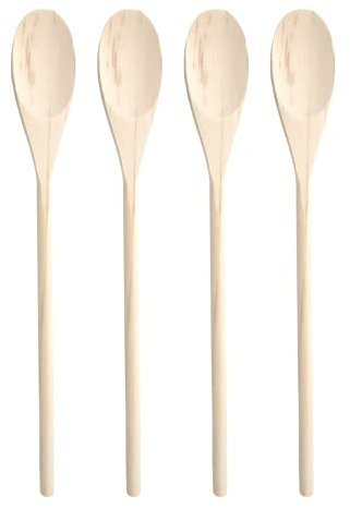 4 cucharas de cocina de madera de haya, juego de utensilios para cocinar, asar y hornear en el horno, 30,5 cm, diseño en una sola pieza, accesorios antiarañazos