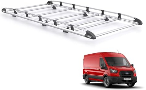 Rhino Roof Rack for Ford Transit 2014+ Van (Only for Long (L3) Wheelbase With Medium (H2) Roof) Heavy Duty KammRack with Integrated Ladder Roller (K626)